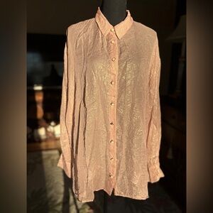 DR2 Women's Pale Pink Cream Crinkled Button-Down Sheer Shirt